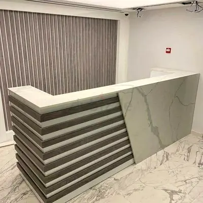 Modern Reception Counter with Wood Finish and LED Accent Lighting