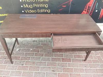 Slim Wooden Writing Desk with Single Drawer - Mid-century Style