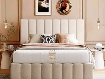 Modern Upholstered Bed with Vertical Channel Tufting