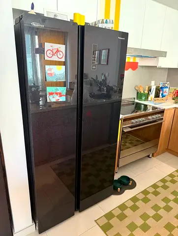 Panasonic Side-by-Side Refrigerator - Black, Good Condition