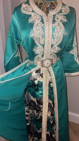 Embroidered Teal Moroccan Caftan / Kaftan with Belt - Size Medium