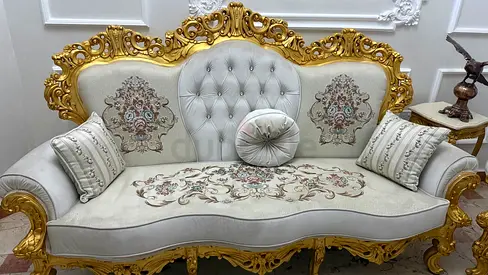 Ornate Classical Royal Sofa with Gold Finish