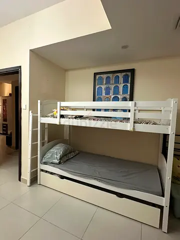 KIDS White wooden single loft bunk bed with ladder + PULL OUT BED- good condition
