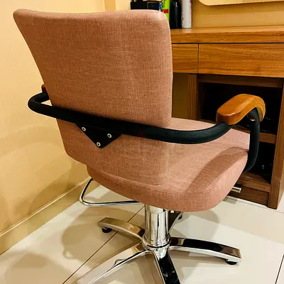 Light Pink Upholstered Office/Desk Chair with Wooden Armrests