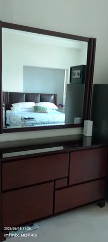 Wooden Dresser with Large Mirror - Dark Brown, Good Condition for sure buyer negotiate the price
