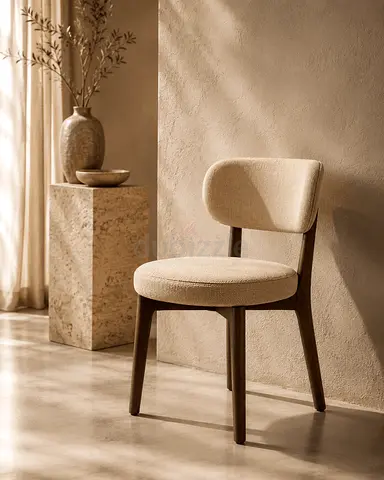 2 x Modern Upholstered Dining in Beige with Wooden Legs