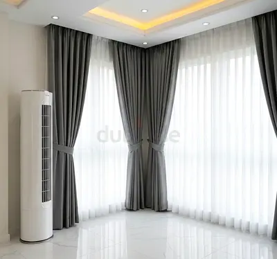 Pair of Grey Floor-to-Ceiling Blackout Curtains with Sheer Liners