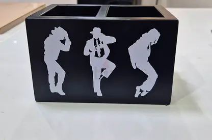 Black Desk Organizer with Michael Jackson Silhouettes - 2 Compartments. Remote control storage box