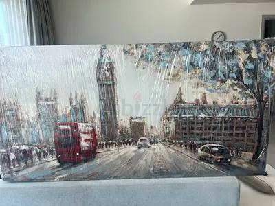 Framed London Street Scene Painting (Wrapped) - Large Wall Art