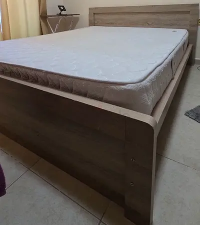 Queen size wooden bed frame with mattress - light oak