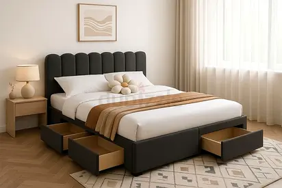 Modern Upholstered Bed Frame with Storage Drawers