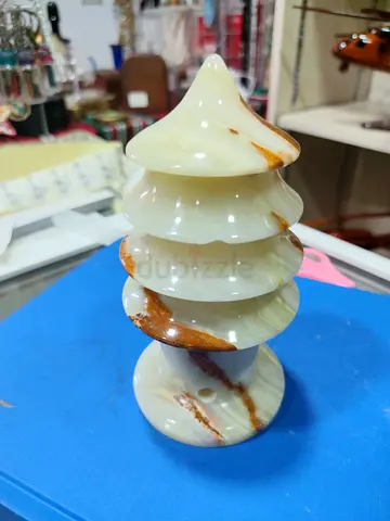Hand-carved Onyx Pagoda Ornament - Small Decorative Sculpture 16cm