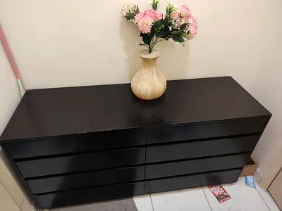 Black 8-Drawer wooden shoe rack / Storage Cabinet - Good Condition with automatic closure