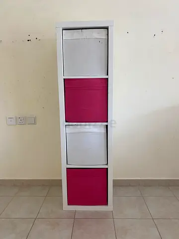 Slim white single-door wardrobe / storage cabinet with inserts - good condition