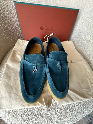 Loro Piana Teal Suede Summer Charms Walk Loafers
