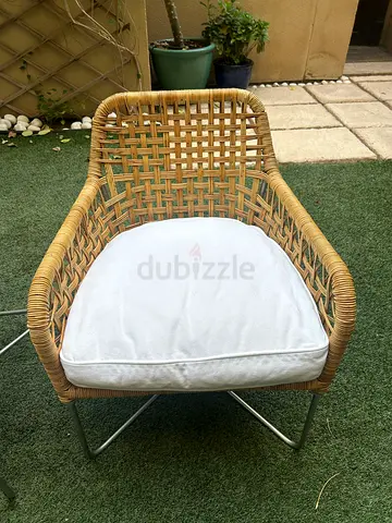 Pair of Wicker Rattan Armchairs with Cushion - Outdoor/Indoor