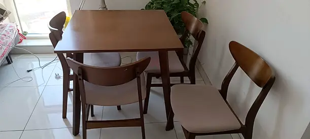 Solid Wood 4-Seater Dining Table with Chairs - Compact Set