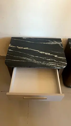 Single bedside nightstand with black marble top and drawer