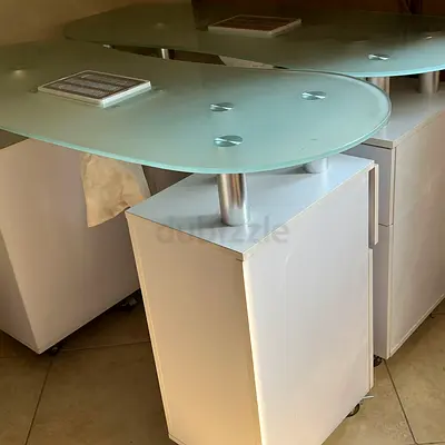 Modern frosted glass top workstation table with storage cabinets (set of 2)