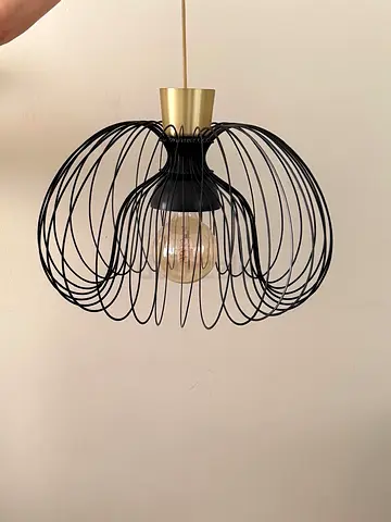 Ikea Modern Black Wire Pendant Light with Brass Accents