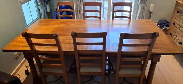 Barker and Stonehouse from the UK, Solid Wood Dining Table with 6 Matching Chairs - Good Condition