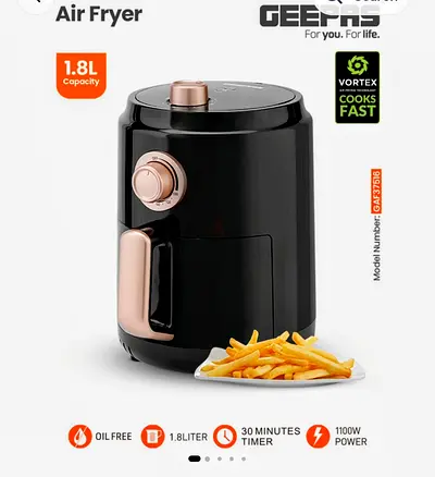 Geepas 1.8L Compact Air Fryer - 1100W, 30-Min Timer (Black/Rose Gold)