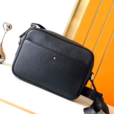 Montblanc Black Pebbled Leather Crossbody Shoulder Bag - Compact Everyday Bag