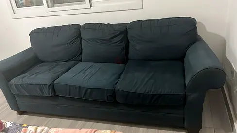 3-Seater Dark Teal Fabric Sofa - Comfortable, Good Condition