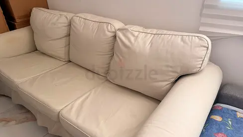 Cream 3-seater leather sofa in good used condition