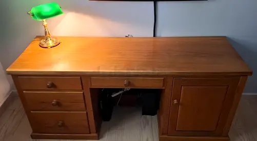 Bespoke Oak Wood Office Desk with Drawers and filing Cabinet - Good Condition