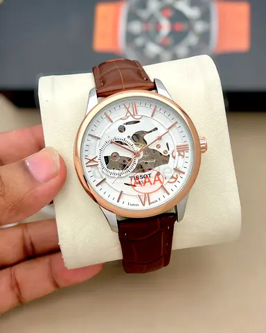 Tissot Skeleton Automatic Mens Watch - Brown Leather Strap
