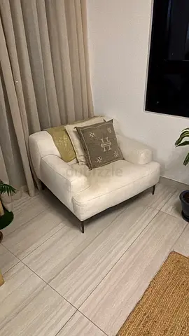 Single Cream Upholstered Armchair with Accent Cushions