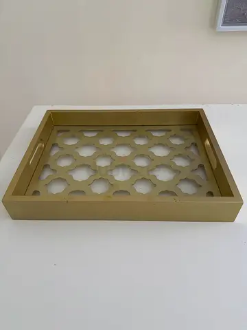 Maqamat Decorative Glass Tray / Wooden Decorative Serving Tray with Moroccan Lattice Cutouts