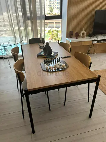 Wooden Dining Table with 6 Chairs - Modern Minimalist Set
