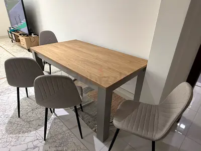 Modern Wooden Dining Set with Four Fabric Chairs
