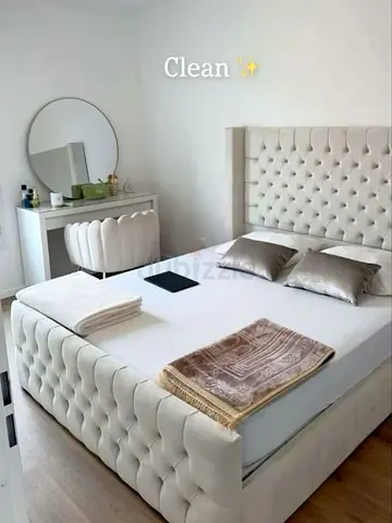 Upholstered Tufted Double Bed with Headboard - Light Beige