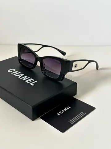 Chanel Black Rectangular Sunglasses with Authentication Card