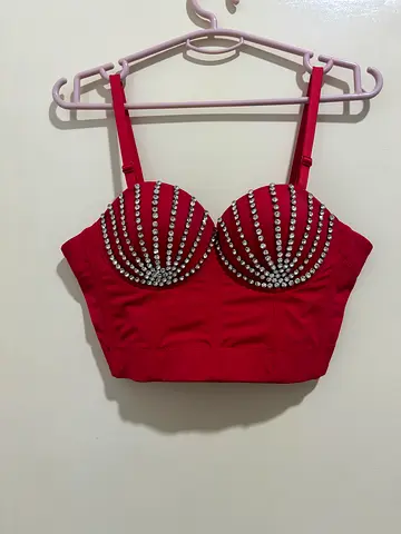 Red Corset Top with Rhinestone Details