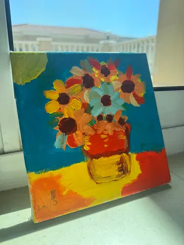 Small Original Still Life Acrylic Painting of Sunflowers on Canvas