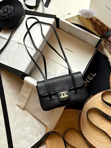 Chanel Black Small Leather Shoulder Bag with CC Logo