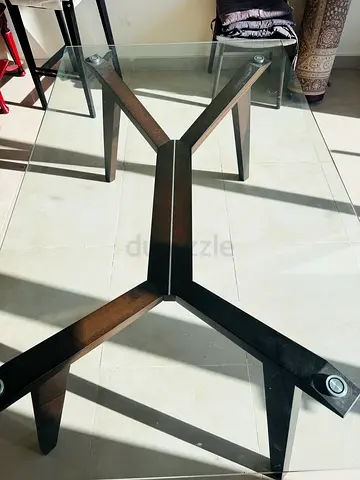 Glass Top Dining Table with Metal X-Base ( Good Condition)