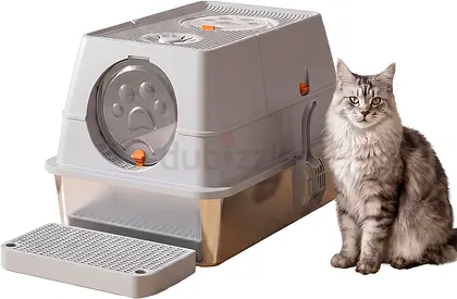3260 - Stainless Steel Cat Litter Box, Extra Large Detachable Cat Sand Basin with High Edge and Peda