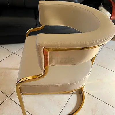 Cream Upholstered Dining/Accent Chair with Gold Frame