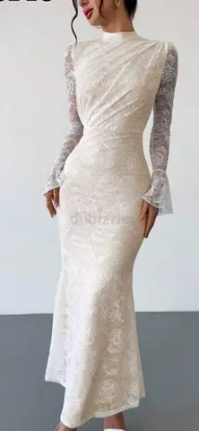 Elegant White Lace Long Sleeve Evening Dress