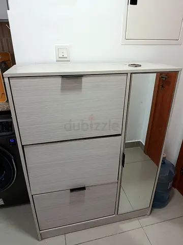 Urgent Sale - Ikea Slim 3-Drawer Shoe Cabinet with Mirrored Side - Light Wood Finish