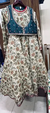 Brand : Ethnic Embroidered Floral Long Dress with Matching Waistcoat