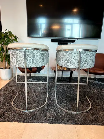 High-End Bar stools from The One, snake skin design, beige (needs reupholstering)