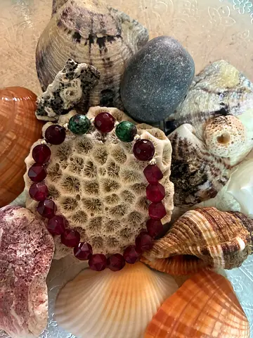 Handmade Garnet and Green Jasper Beaded Bracelet