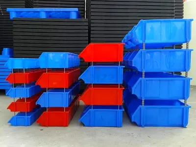 Used Industrial Plastic Stacking Bins - Blue  Red, Various Sizes (Lot)