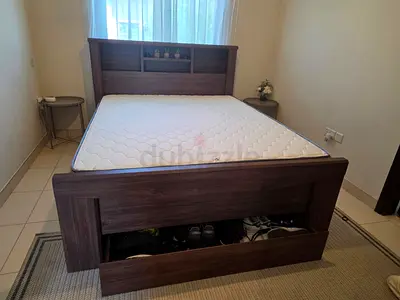Wooden Queen Bed Frame with Headboard Storage and Under-bed Drawer, mattress included
